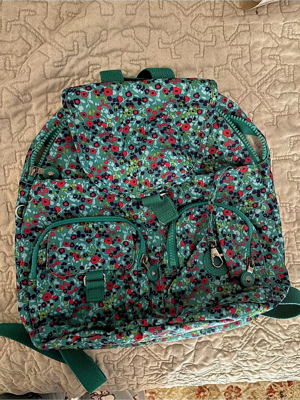 2000s vintage Kipling Floral Backpack in aqua